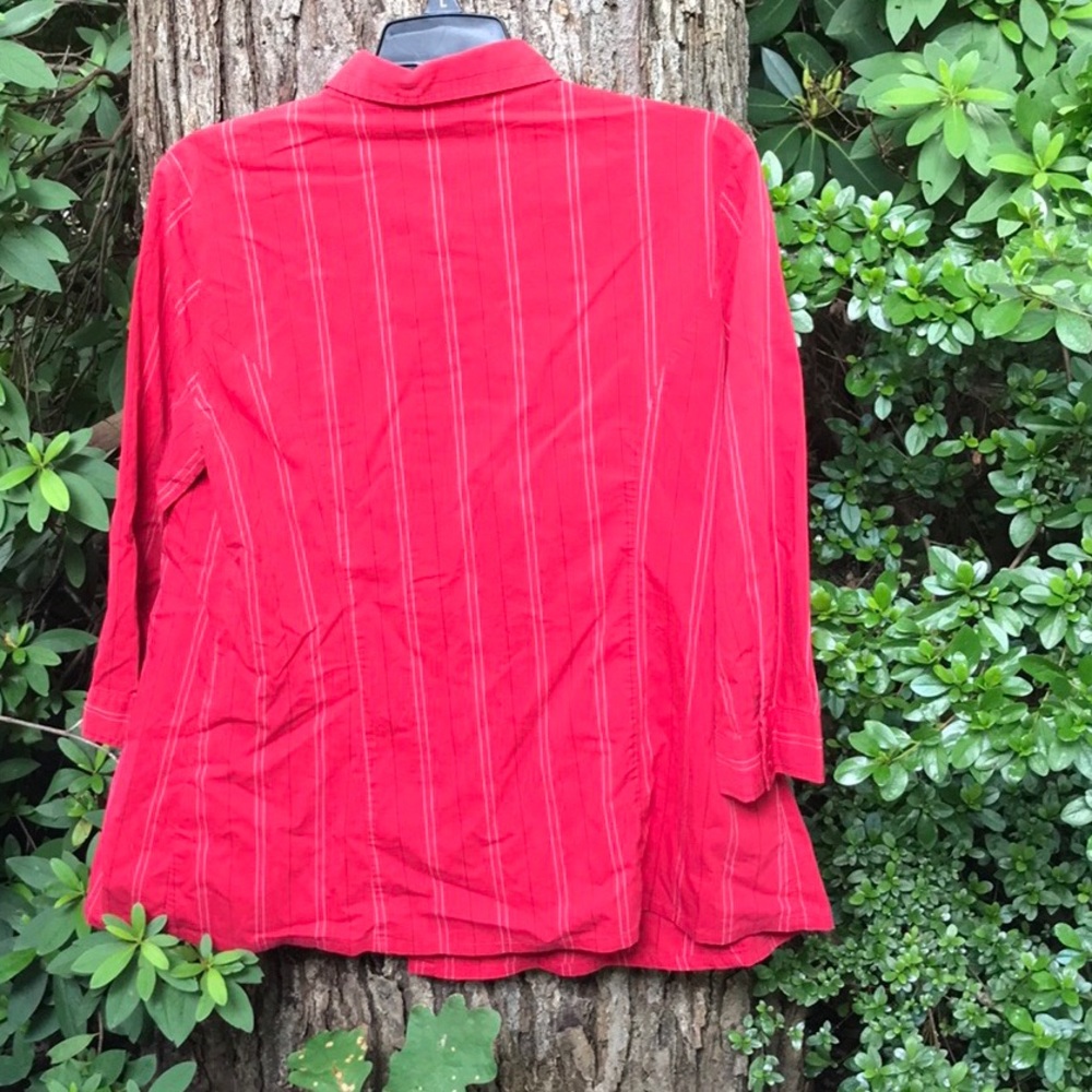 Announcements Maternity 3/4 Sleeves Striped Red Button Up Blouse L (12-14)